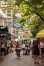 Bangkok, Thailand - April, 2019: little pedestrian Rambuttri street in Bangkok