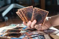 A man playing Yu-Gi-Oh trading card game.