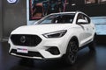 BANGKOK, THAILAND - 2021 April 01: New white MG ZS SMART SUV display at Motor Show, Bangkok, Thailand. MG ZS powered by 114hp E85-