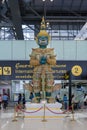 Ramayana Giant sculpture welcome visitor in Passenger Terminal the departures area at Suvarnabhumi International Airport Bangkok,