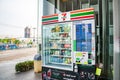 BANGKOK, THAILAND - 30 April, 2021: Seven eleven 7-11 vending machine is set up in front of SHOWDC main entrance. Bangkok Thailand