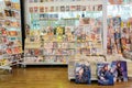 shelf of comics book on shelf for selling , interior design in the shop