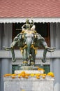 Bangkok, Thailand - April 22, 2023: Statue of Indra on the Erawan elephant at Thewarat Kunchorn Worawihan Temple