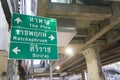 BANGKOK, THAILAND - street direction signpost with bilingual letters next to FAICHAI MRT