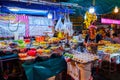 The street vendor of street Thai kitchen offers variety of soups in packets to go on Khaosan Road in Bangkok, Thailand