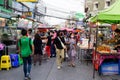 Bangkok, Thailand - April 28, 2020 : Thai people buy food during the lockdown due to Covid 19 virus outbreak at Chok Chai 4 Market