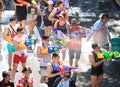 Bangkok, Thailand - April 15: Tourists shooting water guns and h Royalty Free Stock Photo