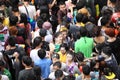 Bangkok, Thailand - April 13: Tourists shooting water guns and having fun at Songkran festival, the traditional Thai New Year, on Royalty Free Stock Photo