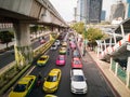 Bangkok, THAILAND - April 6, 2019: Traffic jam on Phahon Yothin Road near BTS Chatuchak station. Problem of transport in Thailand