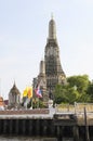 View of Wat Arun from the middle of Chao Phraya river, Bangkok, Thailand Royalty Free Stock Photo
