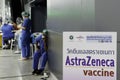 Bangkok, Thailand - April 9, 2022 : volunteer nurse and doctor resting and relaxing after inject covid vaccine booster for people