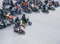 BANGKOK, THAILAND - AUG 31, 2018 : Bangkok Motorcycles on street Crowed Rider stop for Traffic light