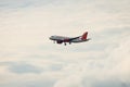 Bangkok, Thailand - August 26, 2023 : Air India prepare for Landing at Suvarnabhumi Airport, Thailand Royalty Free Stock Photo