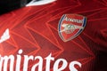 Close Up on Logo of Arsenal Football Club on an official 2020 jerseys Royalty Free Stock Photo