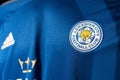 Close Up on Logo of Leicester City Football Club on an official 2020 jerseys