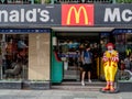 Bangkok, Thailand - August 19, 2018 : Close up of a Ronald McDonalds in front of the McDonald`s Restaurant at Khao San Road. Ther