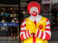Bangkok, Thailand - August 19, 2018 : Close up of a Ronald McDonalds in front of the McDonald`s Restaurant at Khao San Road. Ther