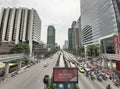 Day view of busy traffic on Satorn street, business area on central of Bangkok