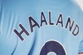 Erling Haaland Name on Manchester City New Football Kit Royalty Free Stock Photo