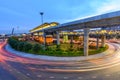 High view Blur light of traffic car at Wat Phra Sri  Mahatat BTS Station Royalty Free Stock Photo