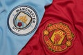 BANGKOK, THAILAND - AUGUST 5: Logo of Manchester City andManchester United Football Club on the Jersey on August 5,2017 in Royalty Free Stock Photo