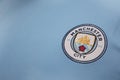 BANGKOK, THAILAND - AUGUST 5: The Logo of Manchester City Football Club on the Jersey on August 5,2017 in Bangkok Thailand.