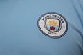 BANGKOK, THAILAND - AUGUST 5: The Logo of Manchester City Football Club on the Jersey on August 5,2017 in Bangkok Thailand.