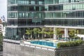 Bangkok, Thailand - 14 August, 2020 : luxury swimming pool in high building at Bangkok city Royalty Free Stock Photo