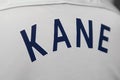 BANGKOK, THAILAND - AUGUST 4: The Name of Harry Kane on Tottenham Hotspur Football Club Jersey on August 4,2017 in Bangkok Royalty Free Stock Photo