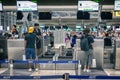 BANGKOK, THAILAND - AUGUST 26: Passengers check-in to Eva Air in Suvarnabhumi International Airport in Bangkok on August 26, 2018