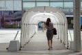 Waterproof and sunproof walkway. Tunnel path in canvas tent Royalty Free Stock Photo