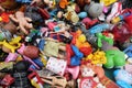 BANGKOK, THAILAND - August 25, 2018 Pile of plastic children`s toys broken or damage are dumped at the 2nd hand shop