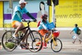 BANGKOK THAILAND : AUGUST16 : thai man and children riding bicy