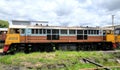 Vintage diesel electric locomotive on a siding