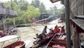 Bangkok, Thailand - 2019-03-03 - Canal Boat Stuck in Logjam of Too Many Boats