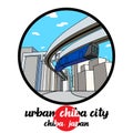 Bangkok, Thailand. 09 07 2020 circle icon Cityscape Urban Chiba city in Japan . vector illustration