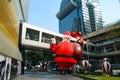 Giant Santa balloon at overpass bridge