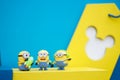 A group of minions, characters from Despicable Me 2010 with selective focus on the