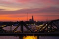 Bangkok Thailand Phra Phutthayodfa Bridge Bangkok The light Twilight after Sunset Landscape view at evening