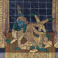 An ancient wall drawing depicting a mythical ten-armed creature from Ramayana