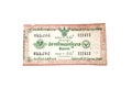 Bangkok, Thailand - December 27, 1966. Antique Lottery is more than 50 years old. Price is 5 baht per ticket. on white background