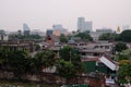 Beggarly shacks of the Asian metropolis. Slums of the capital of Thailand. City landscape