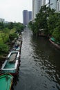 BANGKOK, THAILAND - DECEMBER 25, 2019: Calm canal without traffic behind Platinum fashion mall on holiday season