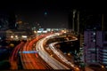 BANGKOK, THAILAND - 10 December, 2017: Cityscape; flowing traffic situation on Sirat express way in Sunday night. Shooting with