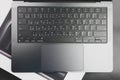 Bangkok, Thailand - December 15, 2023 : Close up of a Thai language keyboard of Apple MacBook Pro M3 Max, Space Black