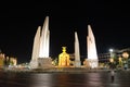 Democracy Monument located at the intersection of the streets of the night city