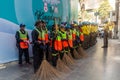 BANGKOK, THAILAND - DECEMBER 14, 2019: Group of street cleaners in Bangkok, Thaila