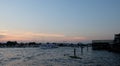 A large pleasure boat floats on the Chao Phraya river in the late evening Royalty Free Stock Photo