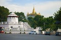 Mahakarn Fortress-an old fort and the Temple of the Golden Mountain Wat Sacket in the cityscape, Bangkok. Thailand