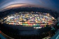 Sunset scenic of Aerial view of Bangkok night market. Royalty Free Stock Photo